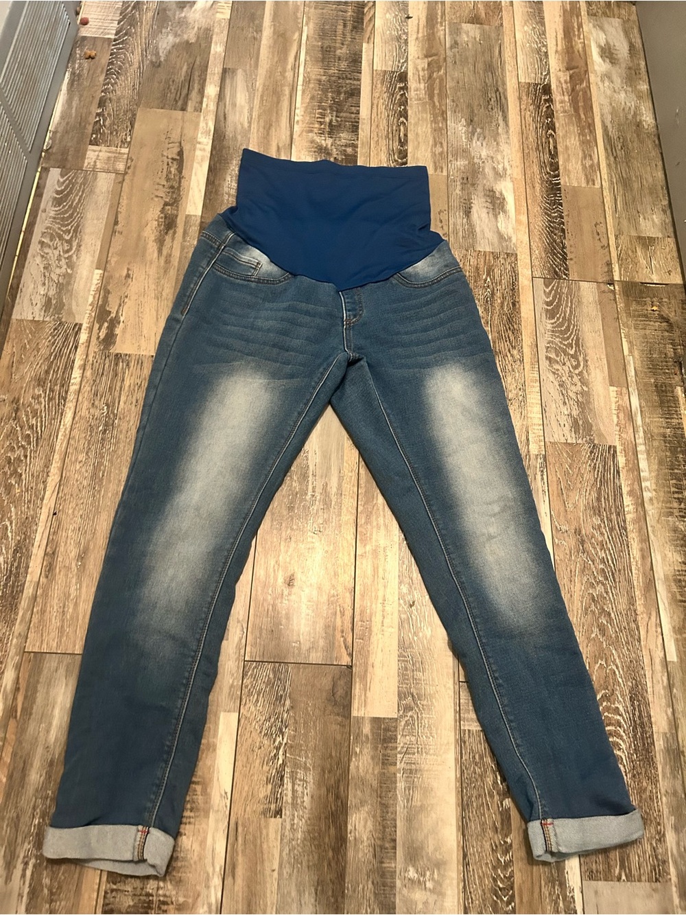 Angel Kiss Blue Maternity Skinny Jeans with Navy Waistband